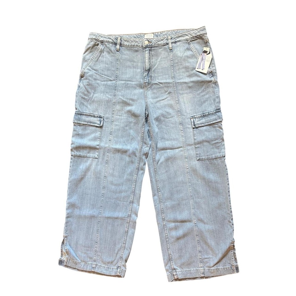Time and Tru Women High Rise Wide Leg Cargo Jeans Medium Wash Blue Size 20 NWT